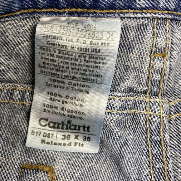 Carhartt Jeans Mens 36x36 (Fits 34x35) Blue Denim Pants Relaxed Fit B17 DST Work - Picture 9 of 13